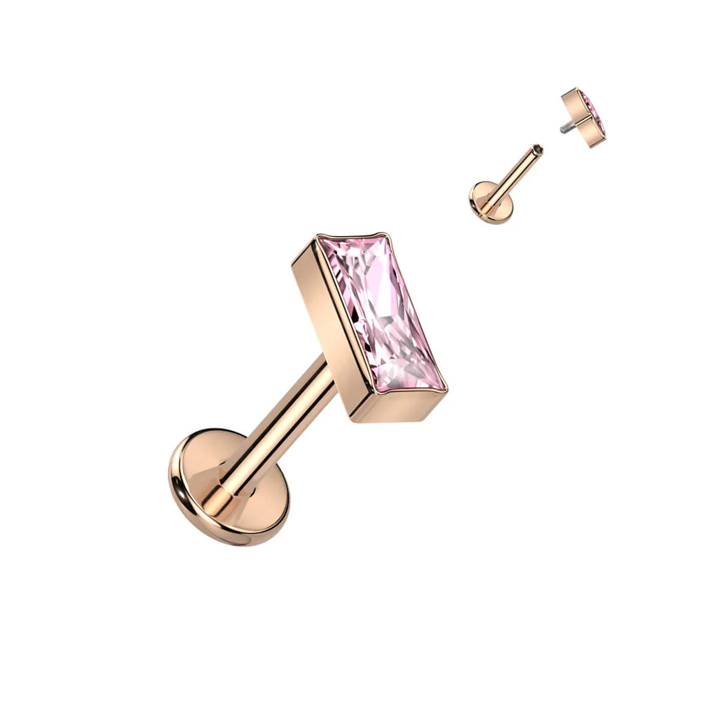 Titanium Labret Rectangle Zirconia Internally Threaded - Image 5