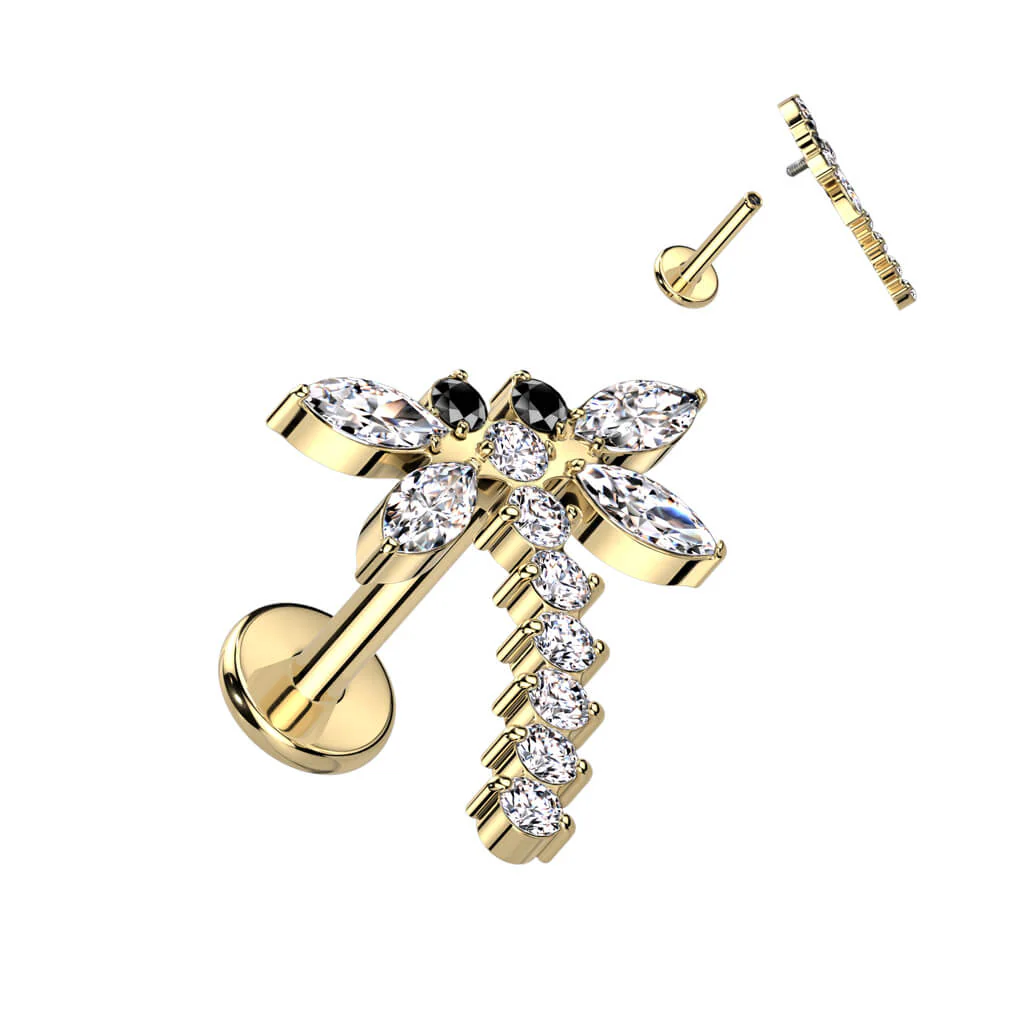 Titanium Labret Dragonfly Zirconia Internally Threaded - Image 3