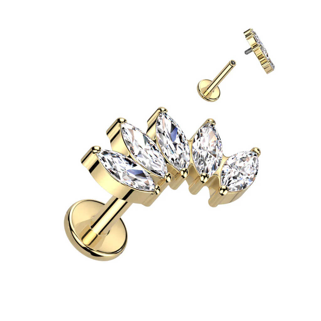 Titanium Labret Marquise Cut 5 Zirconia Internally Threaded - Image 3