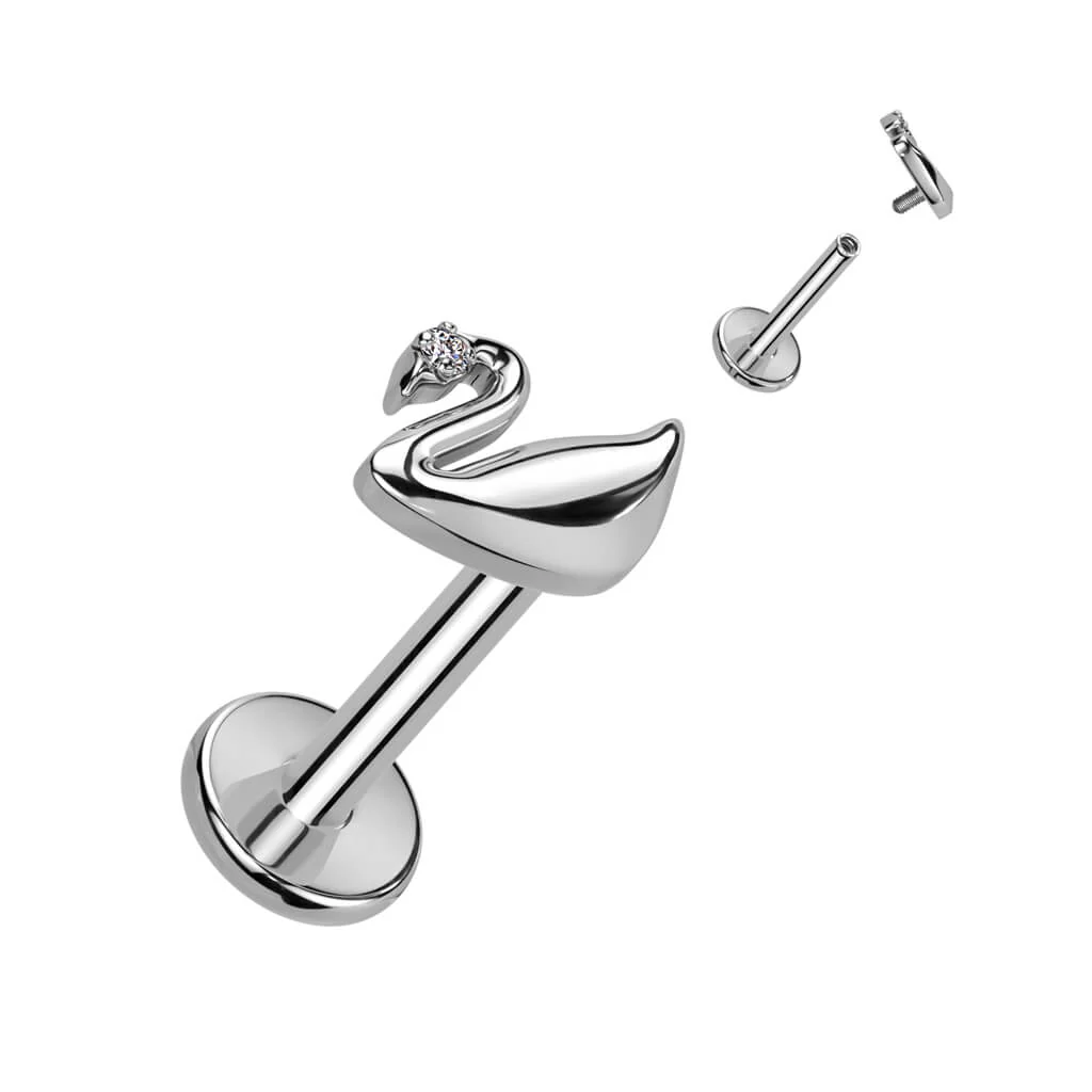 Titanium Labret Swan Zirconia Internally Threaded - Image 3