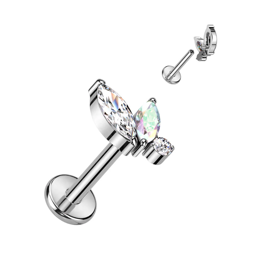 Titanium Labret Marquise Cut Zirconia Internally Threaded - Image 3