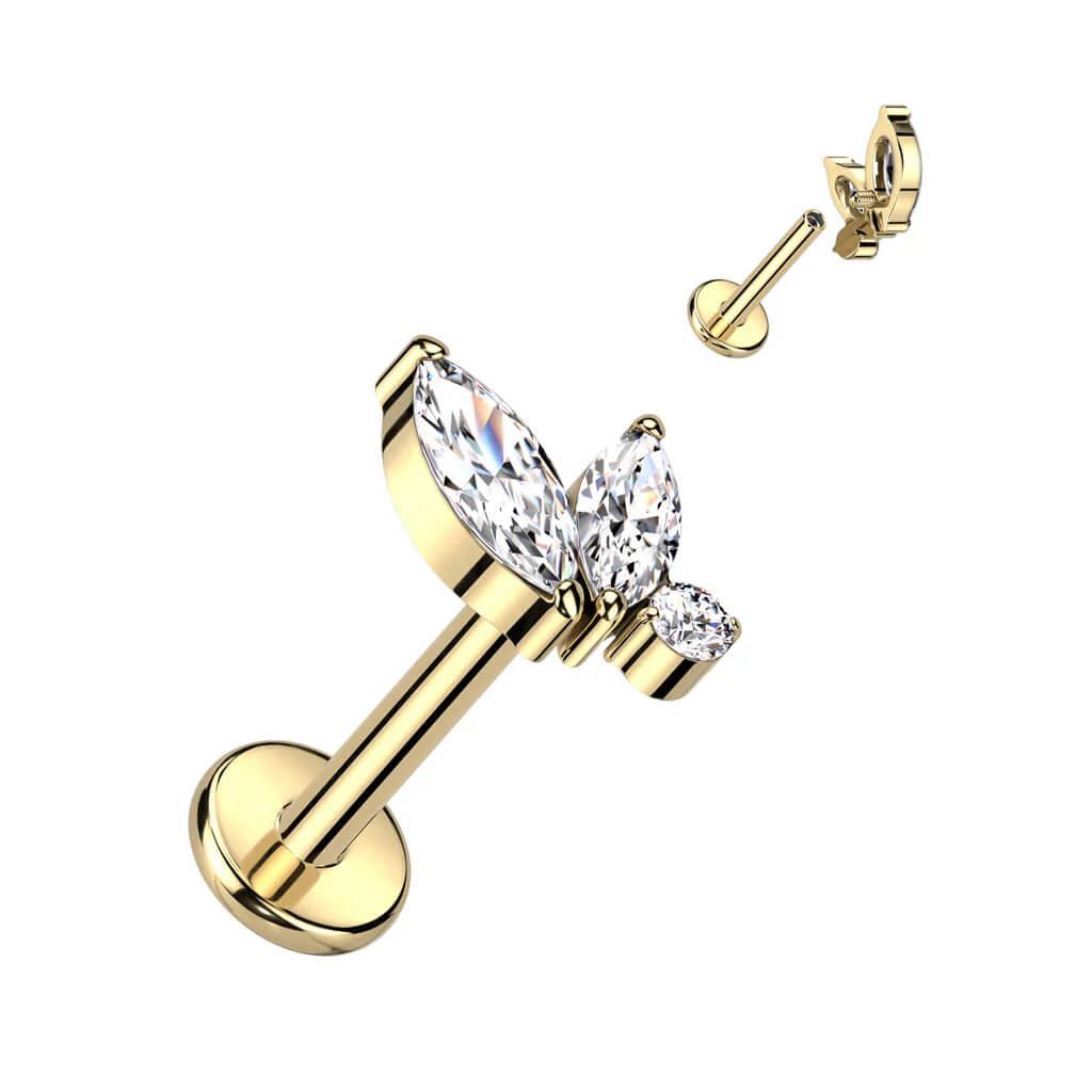 Titanium Labret Marquise Cut Zirconia Internally Threaded - Image 4