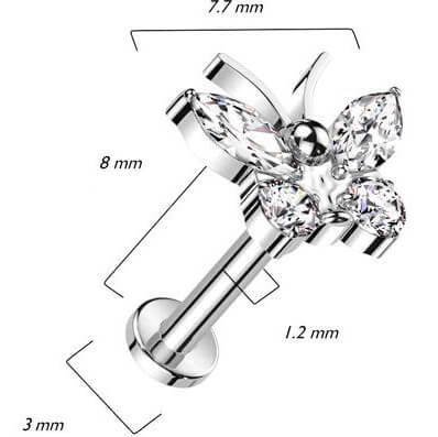 Titanium Labret butterfly zirconia Internally Threaded - Image 2