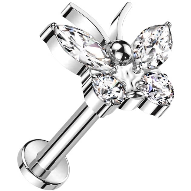 Titanium Labret butterfly zirconia Internally Threaded - Image 3