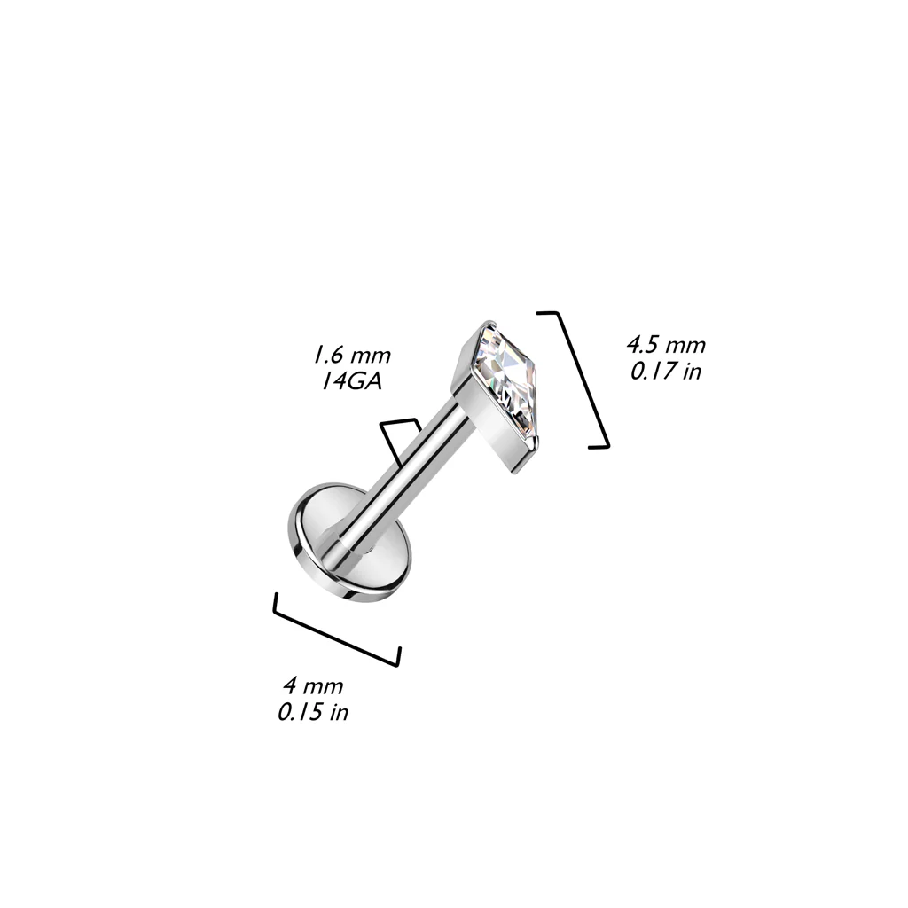 Titanium Labret Diamond Shaped Zirconia Internally Threaded - Image 2