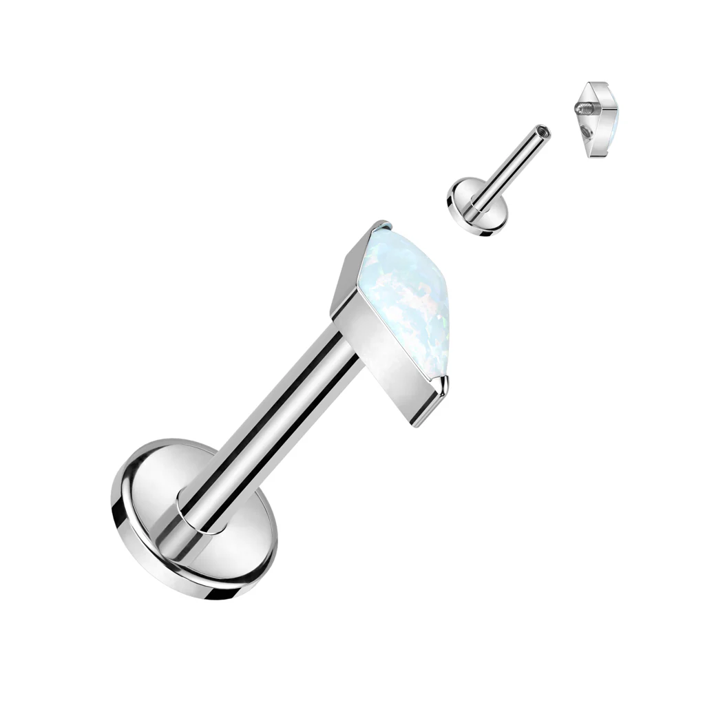Titanium Labret Diamond Shaped Zirconia Internally Threaded - Image 7