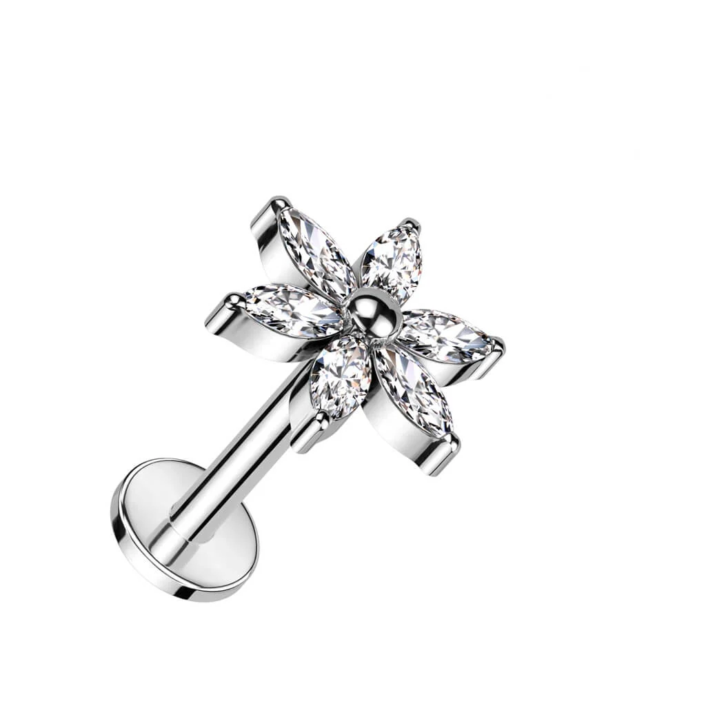 Titanium Labret Flower Zirconia Internally Threaded - Image 2