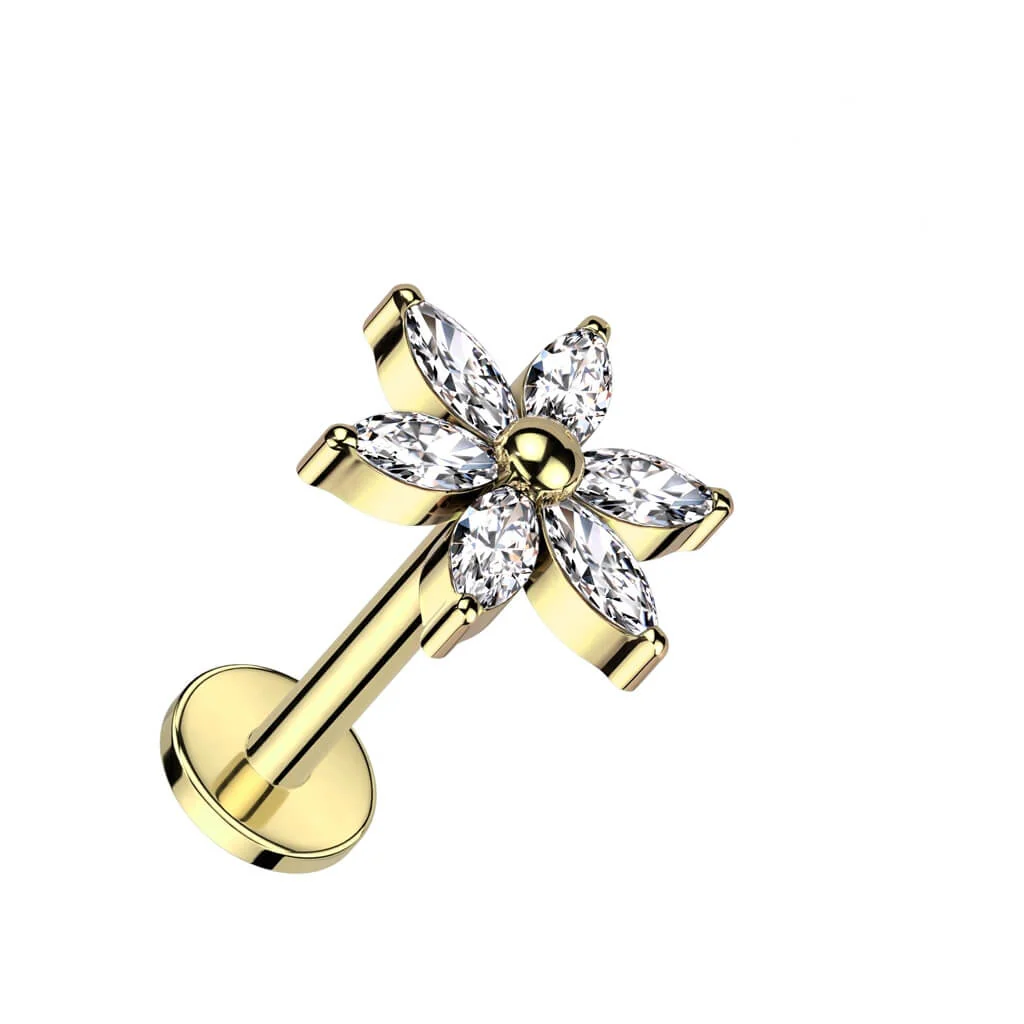Titanium Labret Flower Zirconia Internally Threaded - Image 3