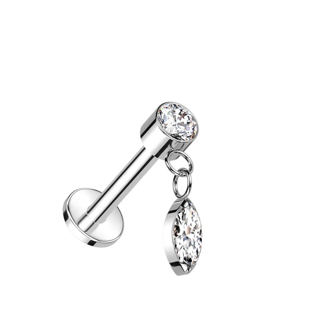 Titanium Labret Marquise Cut dangle Zirconia Internally Threaded - Image 2
