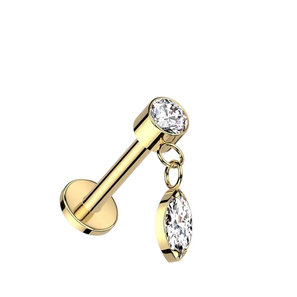 Titanium Labret Marquise Cut dangle Zirconia Internally Threaded - Image 3