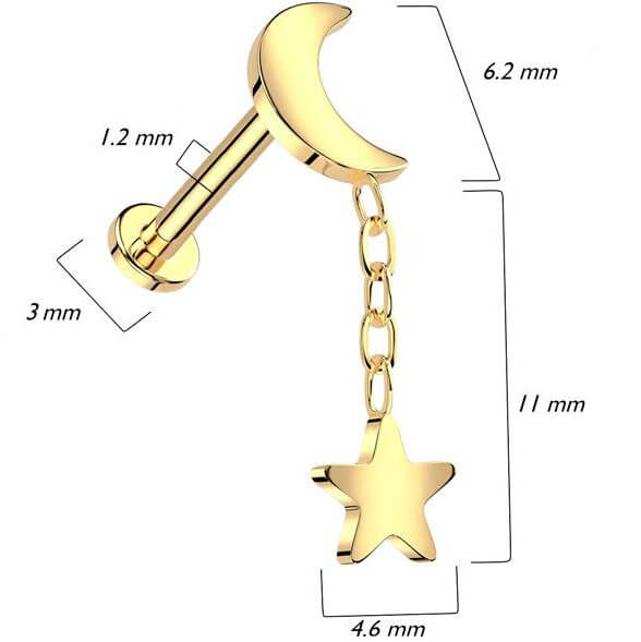 Titanium Labret moon dangle Internally Threaded - Image 2