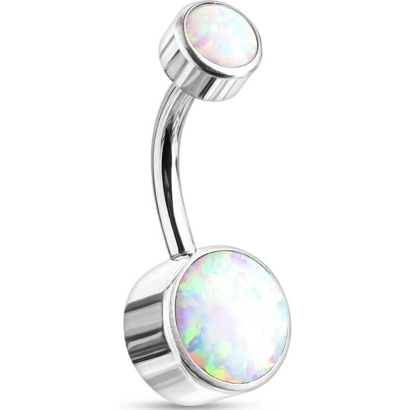 Titanium Belly Button Piercing Opal Round Silver Internally Threaded