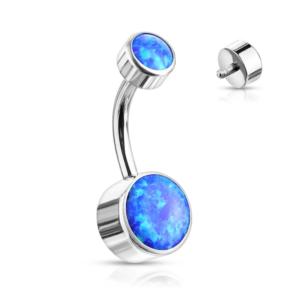 Titanium Belly Button Piercing Opal Round Silver Internally Threaded - Image 2