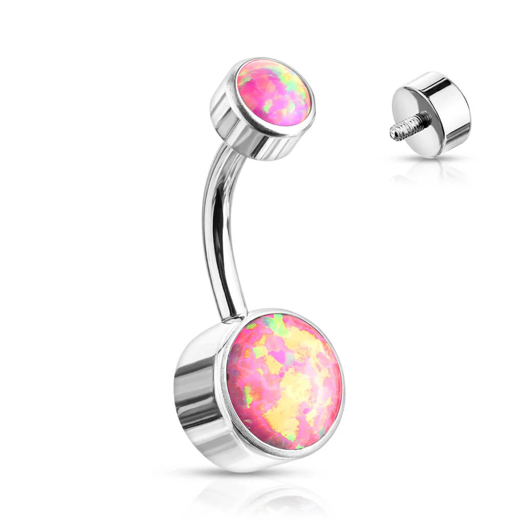Titanium Belly Button Piercing Opal Round Silver Internally Threaded - Image 6