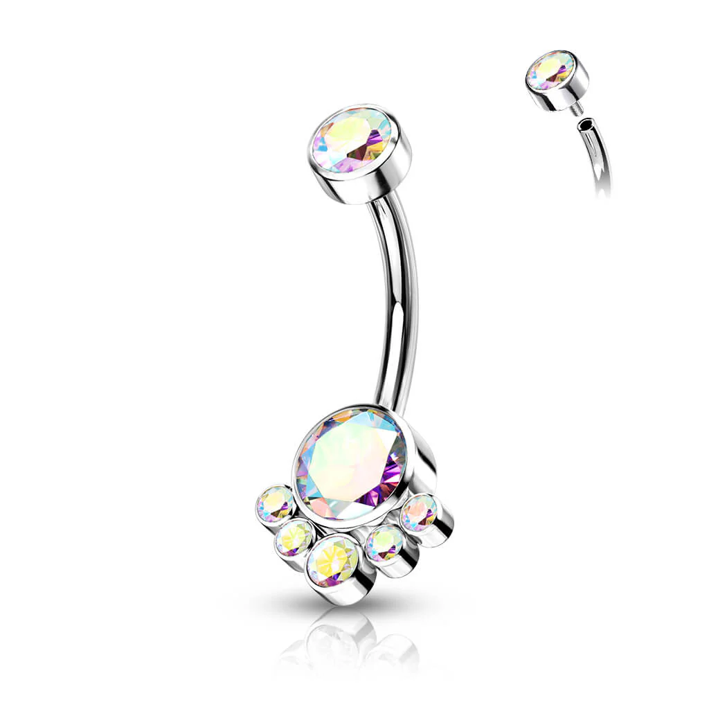 Titanium Belly Button Piercing Zirconia Silver Internally Threaded - Image 2