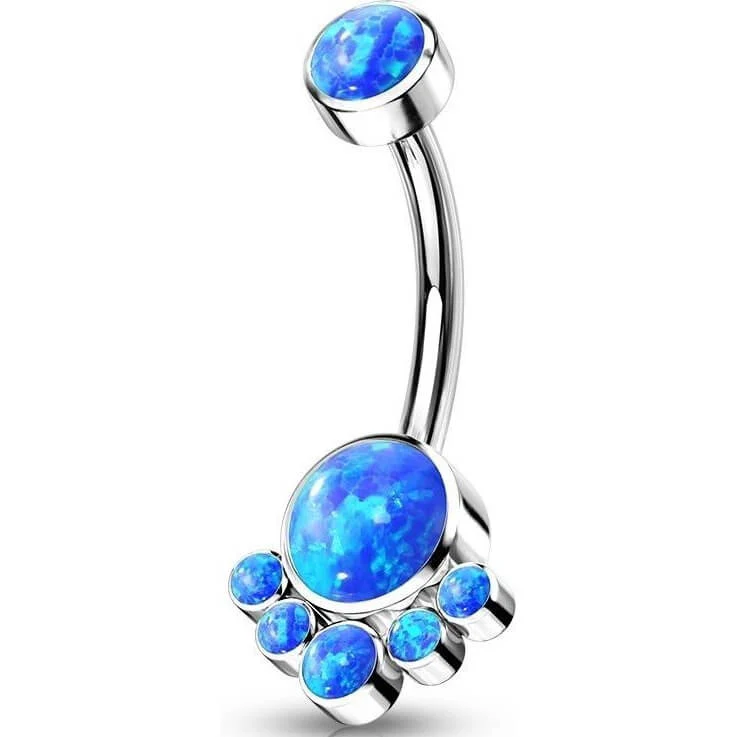 Titanium Belly Button Piercing Opal Silver Internally Threaded
