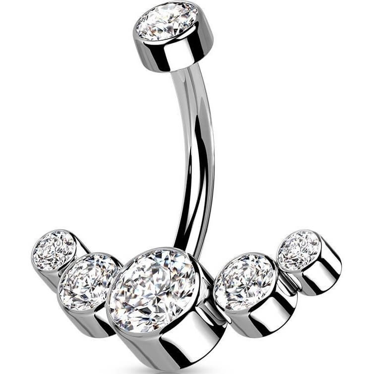 Titanium Belly Button Piercing 5 Zirconia Silver Internally Threaded