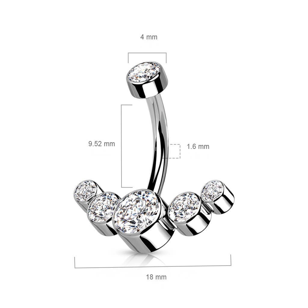 Titanium Belly Button Piercing 5 Zirconia Silver Internally Threaded - Image 2