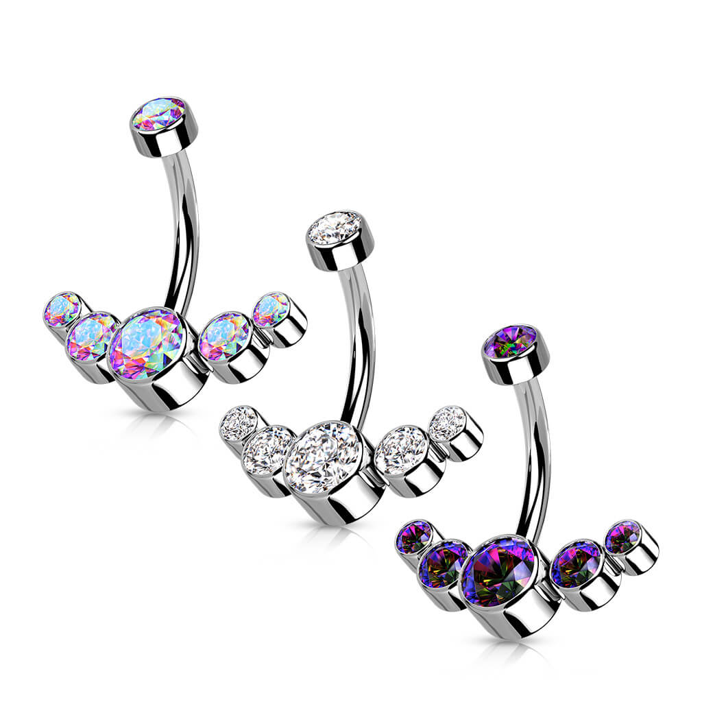 Titanium Belly Button Piercing 5 Zirconia Silver Internally Threaded - Image 3