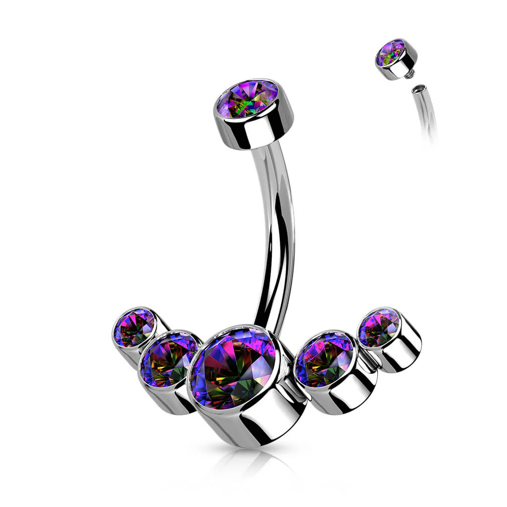 Titanium Belly Button Piercing 5 Zirconia Silver Internally Threaded - Image 8