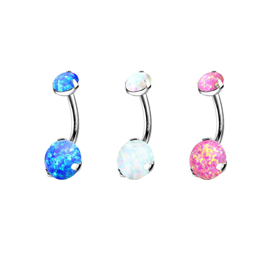 Titanium Belly Button Piercing Opal Dimple setting Internally Threaded - Image 3