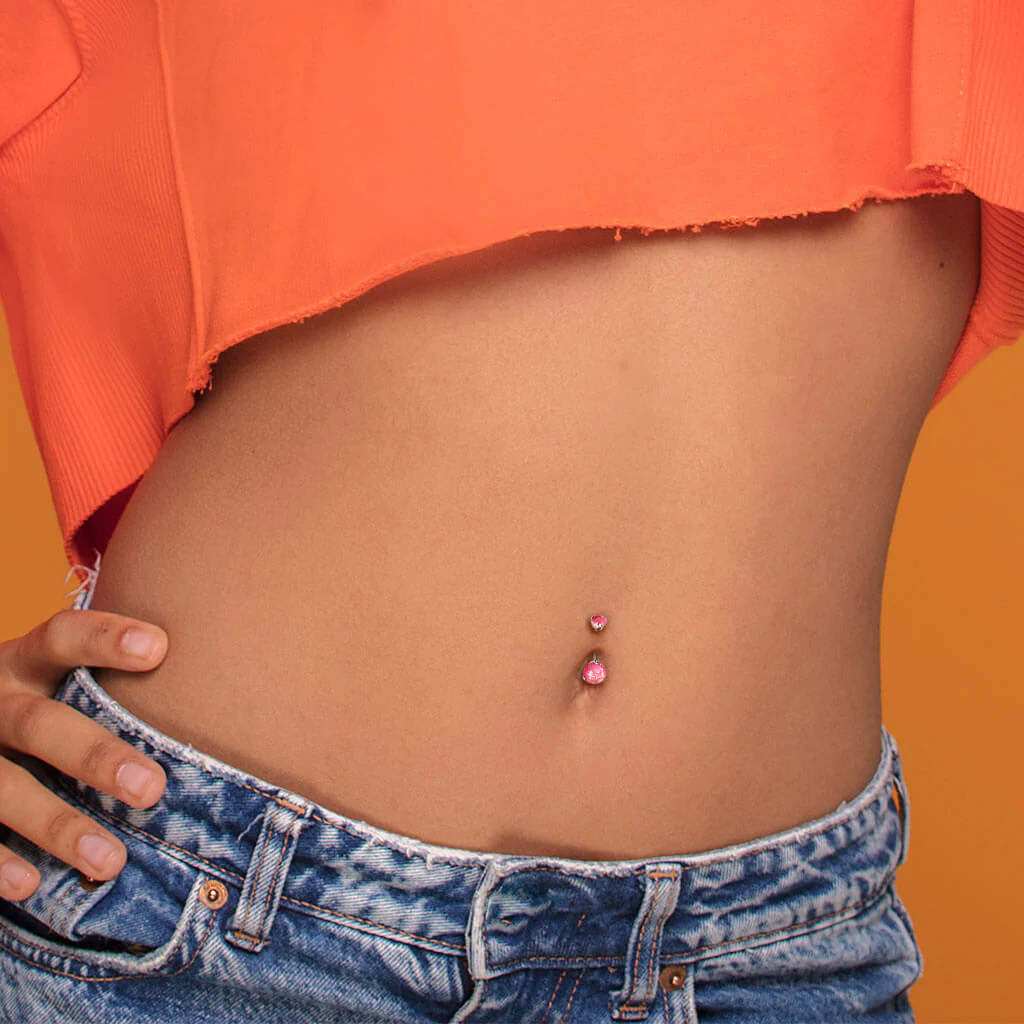 Titanium Belly Button Piercing Opal Dimple setting Internally Threaded - Image 4