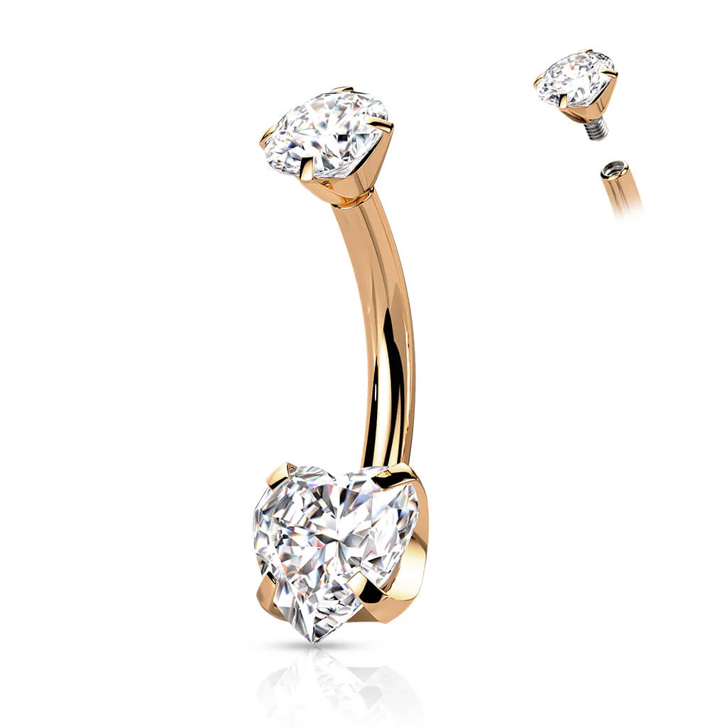 Titanium Belly Button Piercing Heart Zirconia Dimple setting Internally Threaded - Image 10