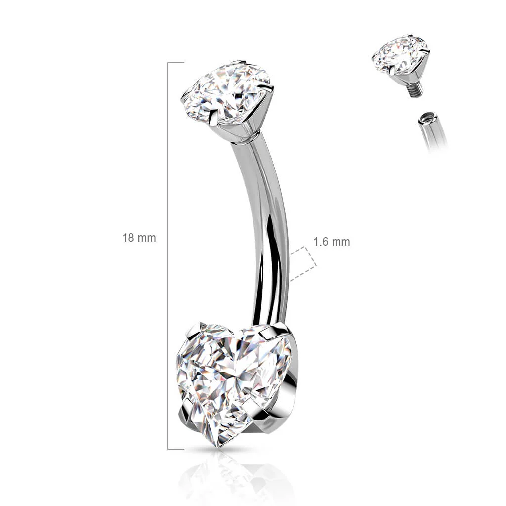 Titanium Belly Button Piercing Heart Zirconia Dimple setting Internally Threaded - Image 3