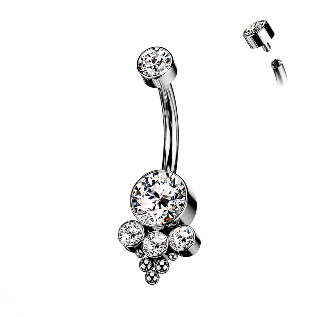 Titanium Belly Button Piercing Zirconia Opal Silver Internally Threaded - Image 2