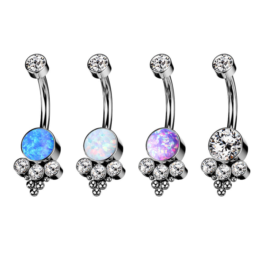 Titanium Belly Button Piercing Zirconia Opal Silver Internally Threaded - Image 4