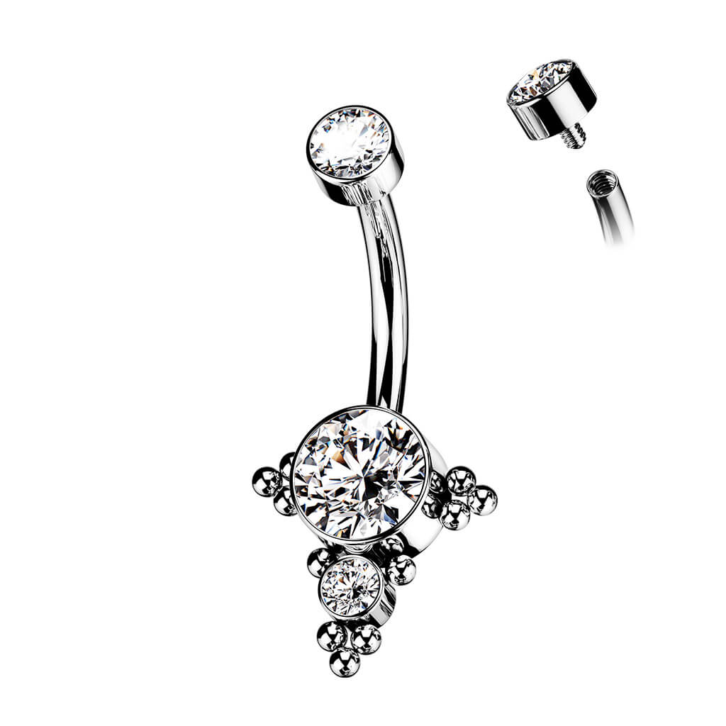 Titanium Belly Button Piercing Zirconia Opal Silver Internally Threaded - Image 2
