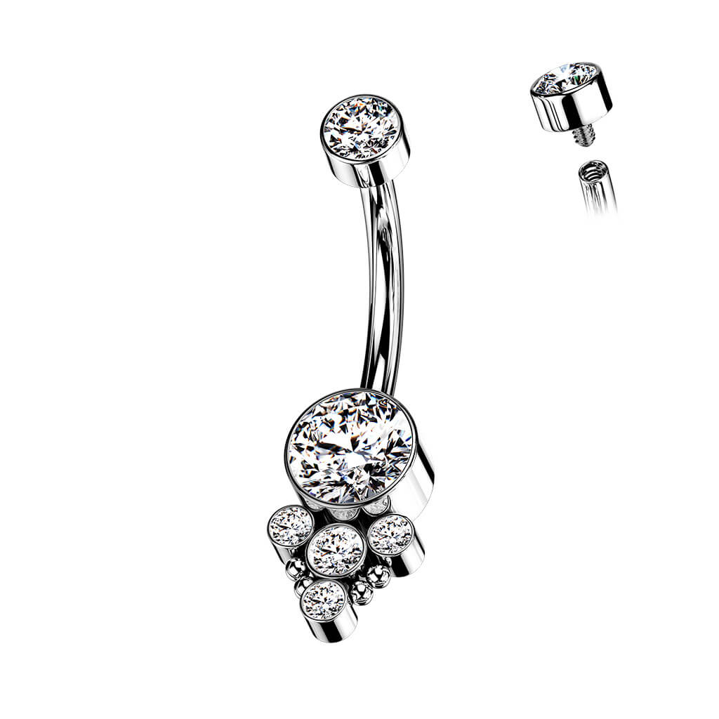 Titanium Belly Button Piercing Zirconia Opal Silver Internally Threaded - Image 2
