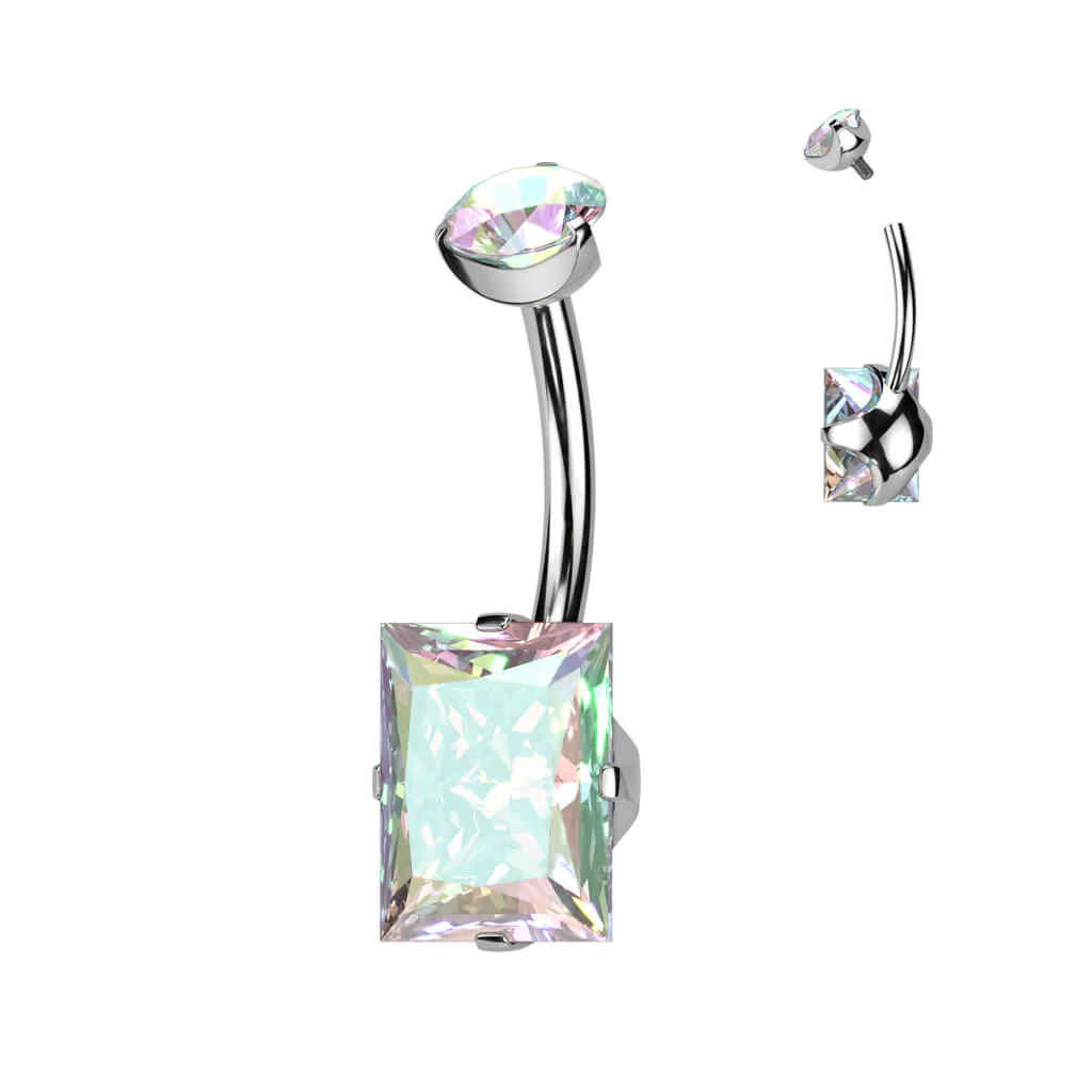 Titanium Belly Button Piercing Square Zirconia Internally Threaded - Image 2