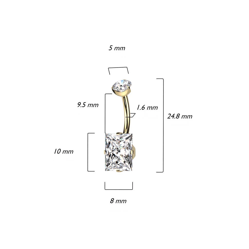 Titanium Belly Button Piercing Square Zirconia Internally Threaded - Image 3