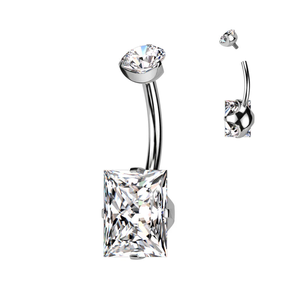Titanium Belly Button Piercing Square Zirconia Internally Threaded - Image 4
