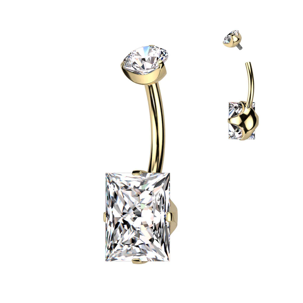 Titanium Belly Button Piercing Square Zirconia Internally Threaded - Image 5