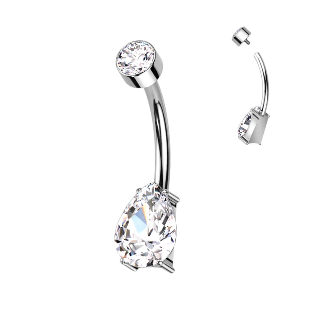 Titanium Belly Button Piercing Drop Zirconia Internally Threaded - Image 4