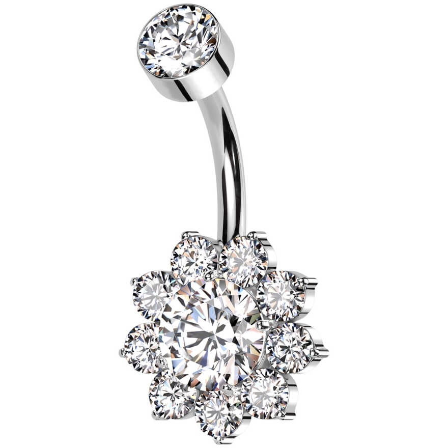 Titanium Belly Button Piercing flower zirconia Internally Threaded - Image 3