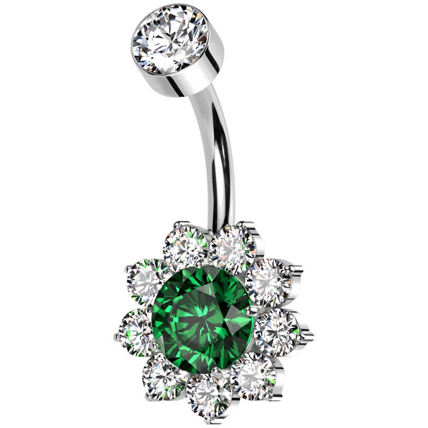 Titanium Belly Button Piercing flower zirconia Internally Threaded - Image 4