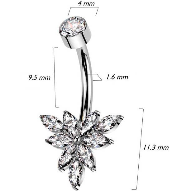 Titanium Belly Button Piercing marquise zirconia Internally Threaded - Image 2