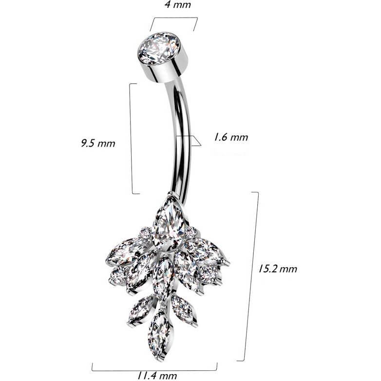 Titanium Belly Button Piercing marquise leaf zirconia Internally Threaded - Image 2