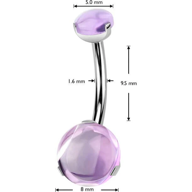 Titanium Belly Button Piercing ball natural stone prong setting Internally Threaded - Image 2
