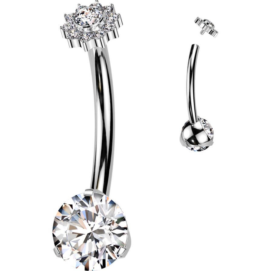 Titanium Belly Button Piercing flower zirconia Internally Threaded - Image 5