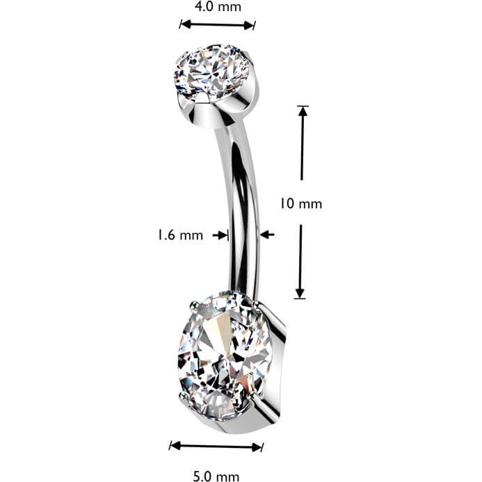 Titanium Belly Button Piercing 2 zirconia prong setting Internally Threaded - Image 2