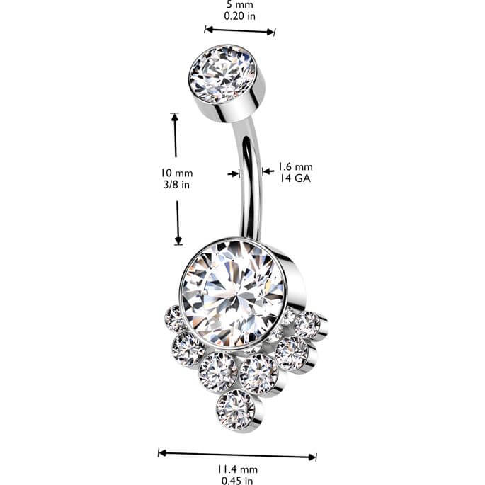 Titanium Belly Button Piercing zirconia cluster Internally Threaded - Image 2
