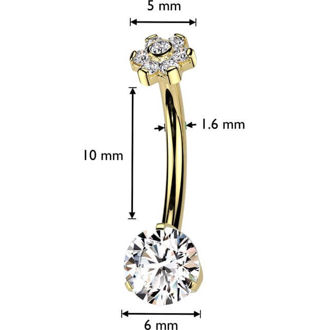 Titanium Belly Button Piercing flower zirconia Internally Threaded - Image 2