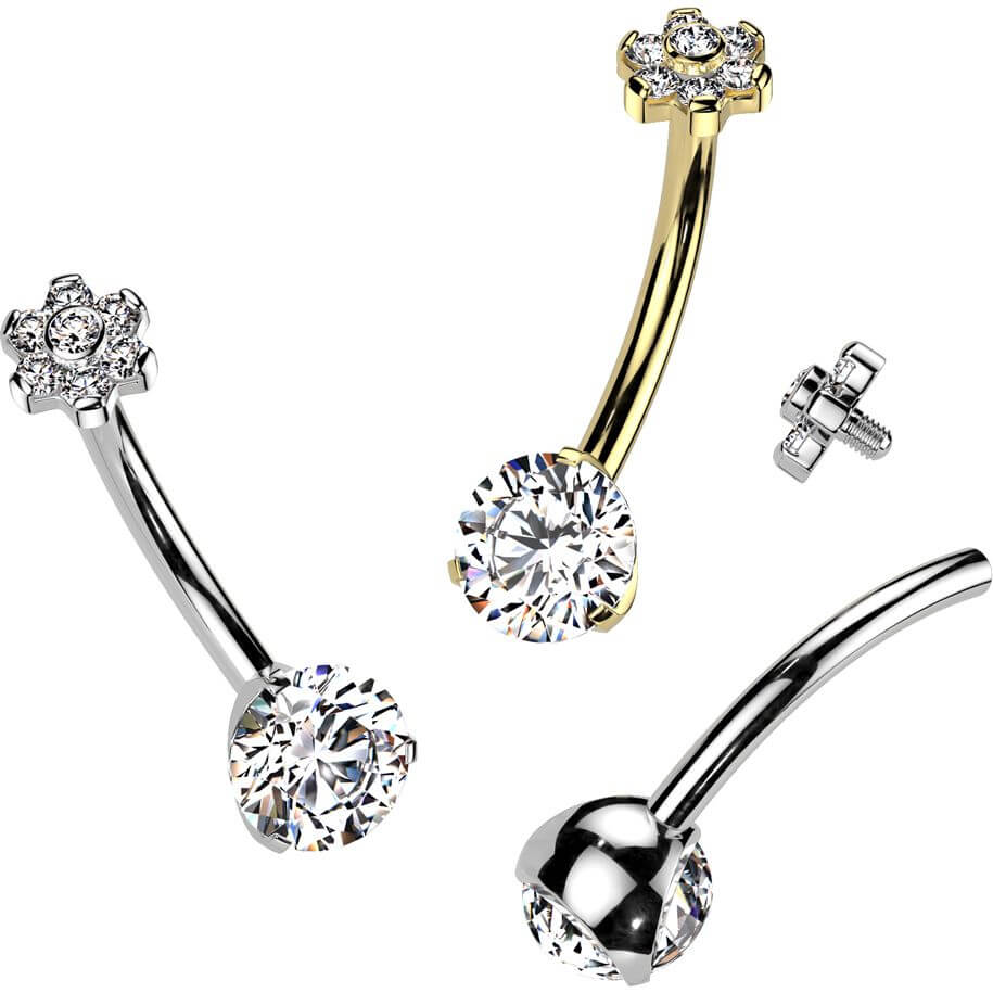 Titanium Belly Button Piercing flower zirconia Internally Threaded - Image 3