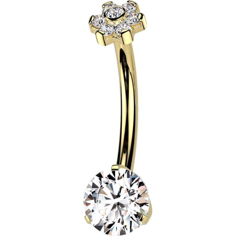 Titanium Belly Button Piercing flower zirconia Internally Threaded - Image 4