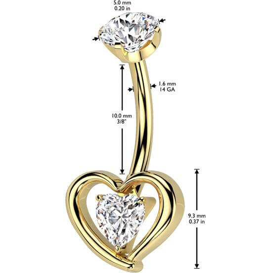 Titanium Belly Button Piercing heart in heart zirconia Internally Threaded - Image 2