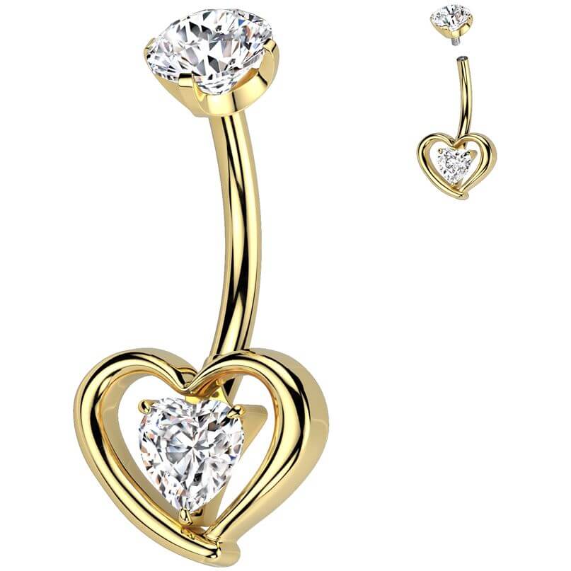 Titanium Belly Button Piercing heart in heart zirconia Internally Threaded - Image 3